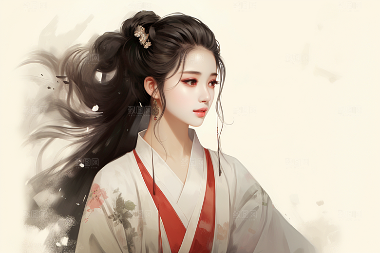 新中式美女手绘中国风插画