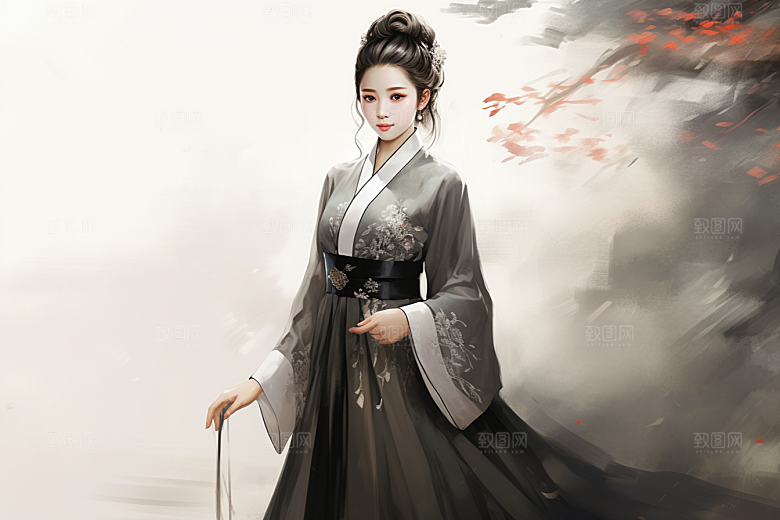 新中式美女手绘温婉插画