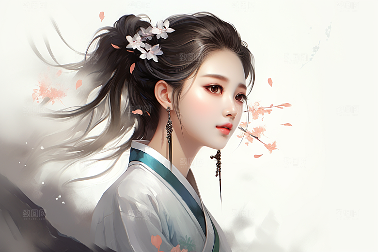 新中式美女中国风艺术插画
