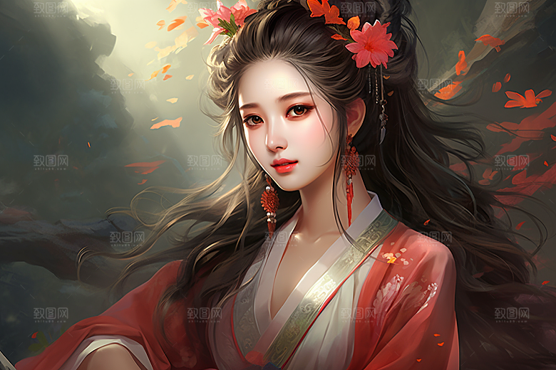 新中式美女文艺温婉插画