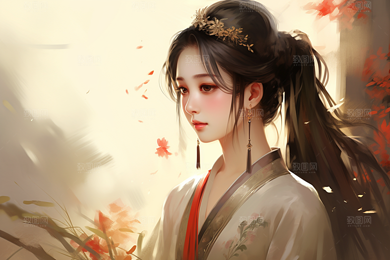 新中式美女高清温婉插画
