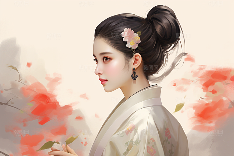 新中式美女文艺中国风插画