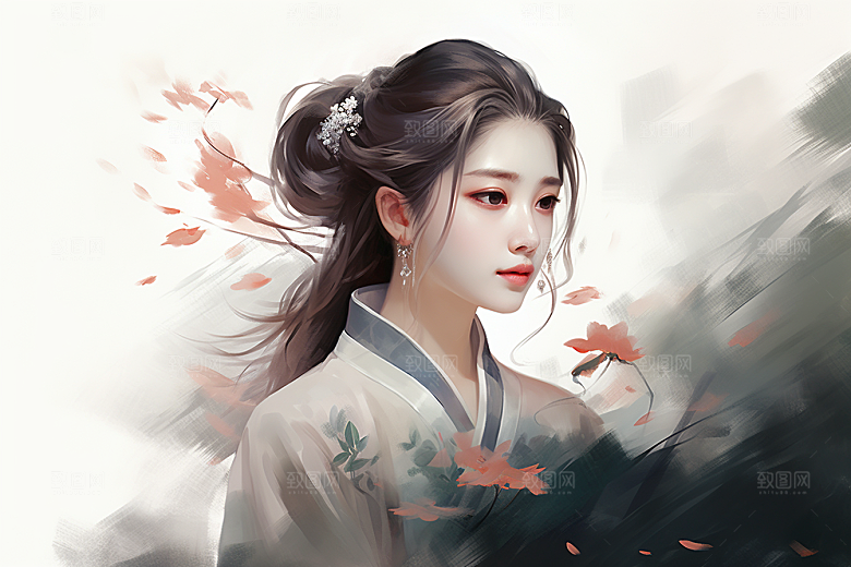 新中式美女中国风温婉插画