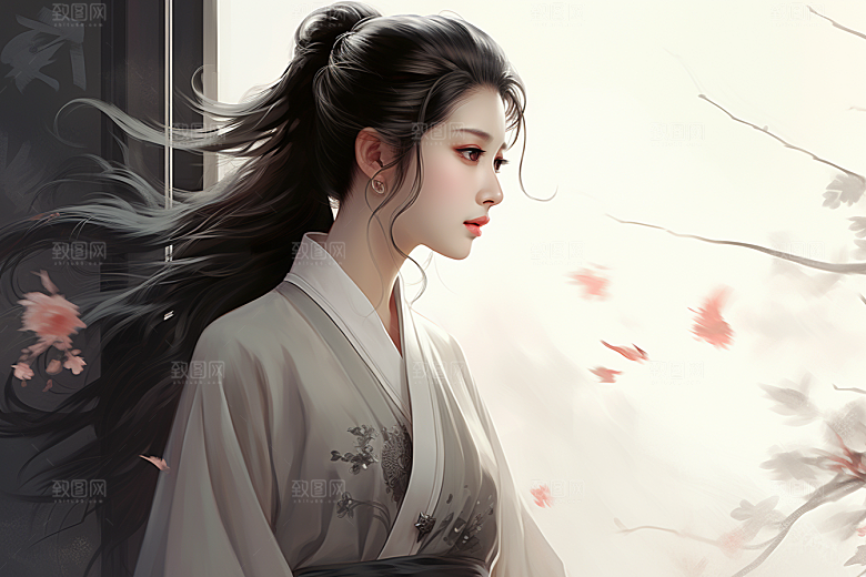 新中式美女高清温婉插画