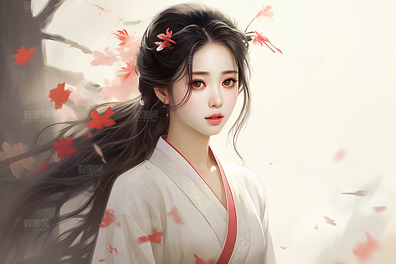 新中式美女温婉艺术插画