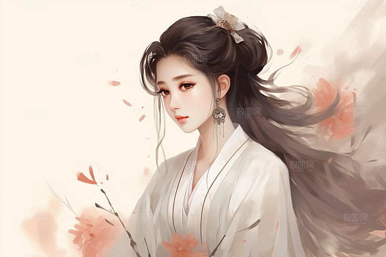 新中式美女温婉中国风插画