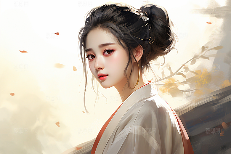 新中式美女艺术手绘插画