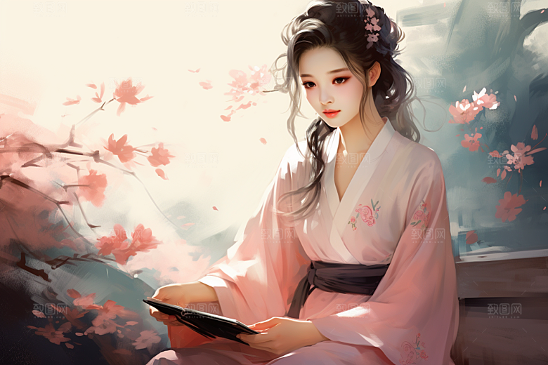 新中式美女艺术唯美插画