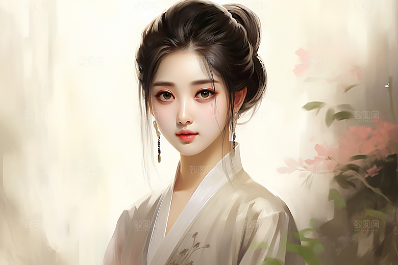 新中式美女温婉艺术插画