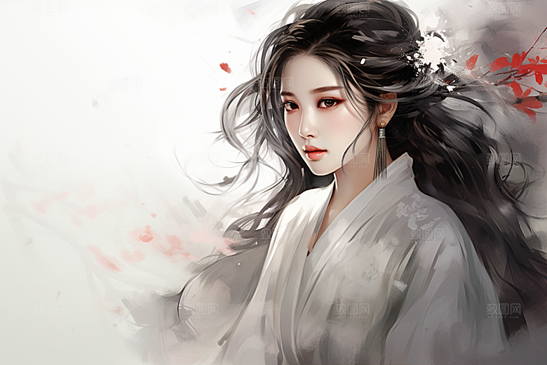 新中式美女温婉高清插画