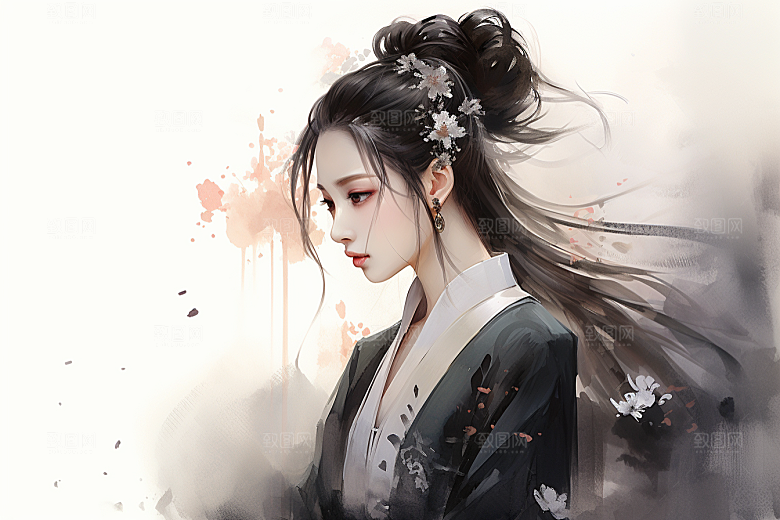 新中式美女中国风高清插画