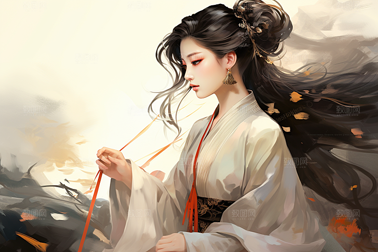 新中式美女手绘中国风插画