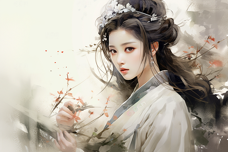 新中式美女中国风唯美插画
