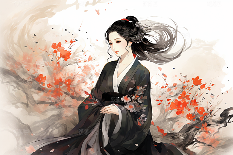 新中式美女温婉中国风插画