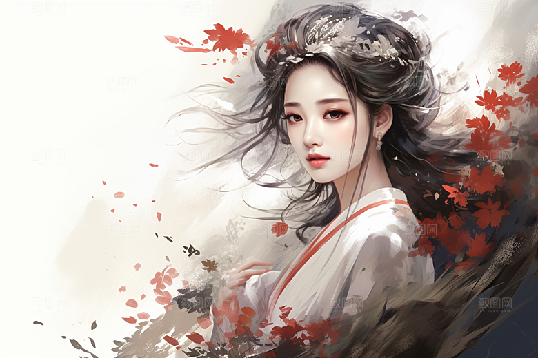 新中式美女唯美中国风插画