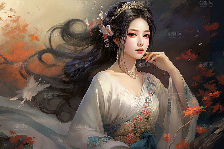 新中式美女高清中国风插画