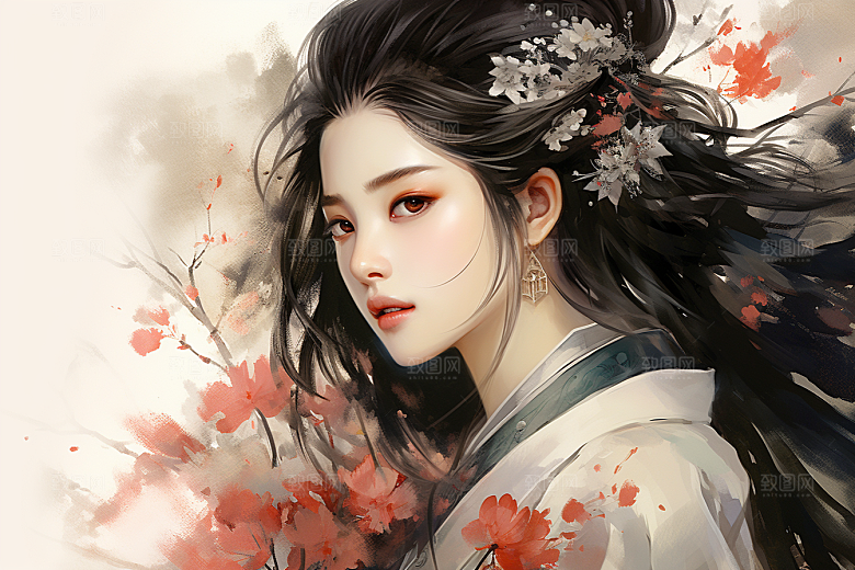 新中式美女中国风高清插画