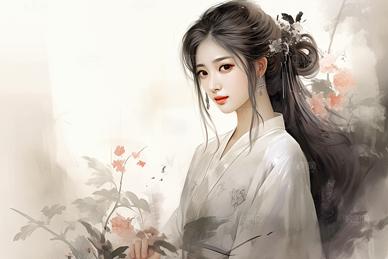 新中式美女中国风文艺插画