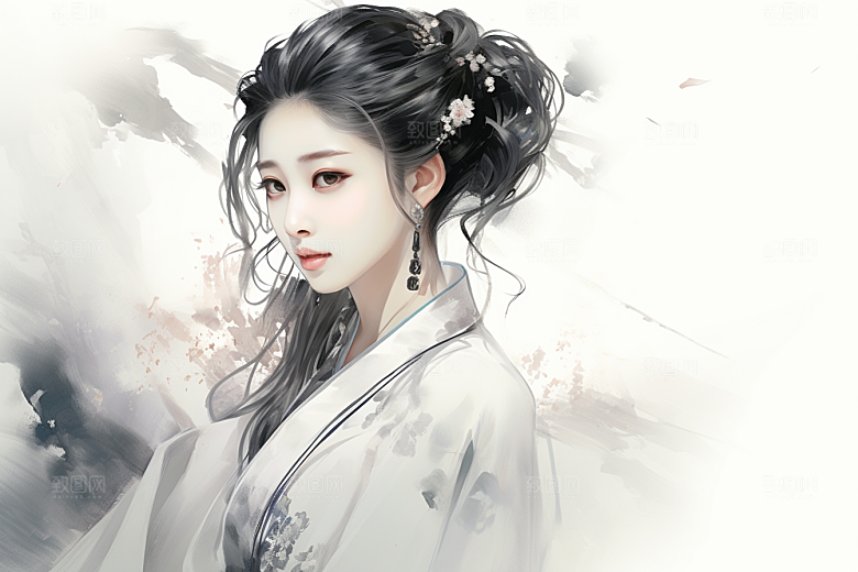 新中式美女中国风唯美插画