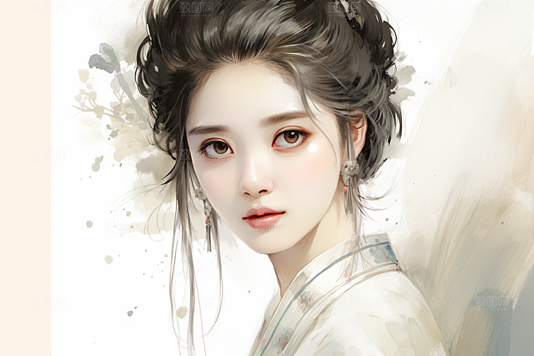 新中式美女唯美手绘插画