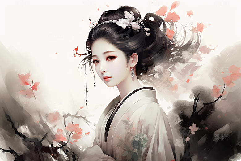 新中式美女中国风艺术插画