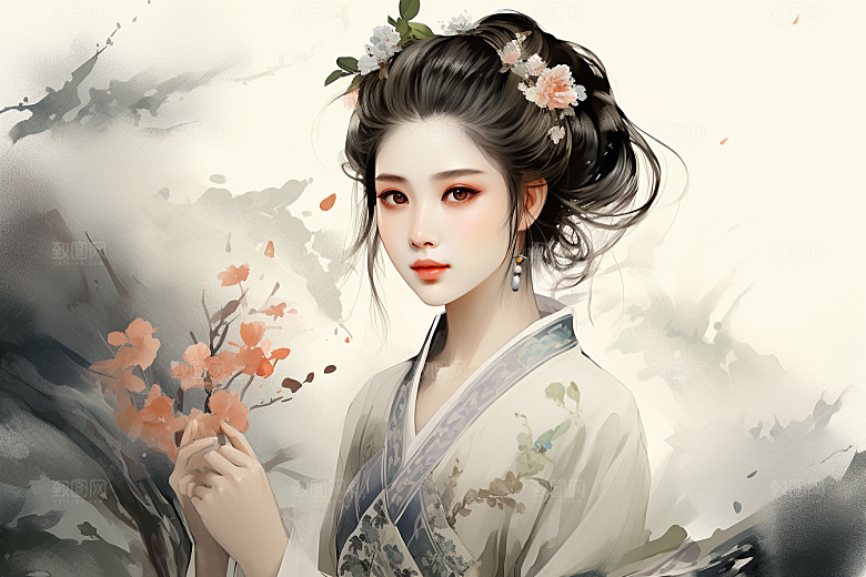 新中式美女高清温婉插画