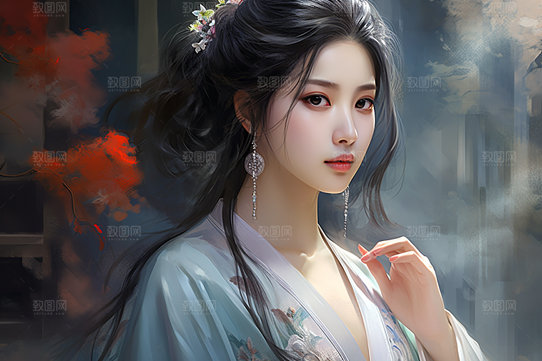新中式美女水墨中国风插画