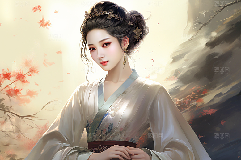 新中式美女艺术文艺插画