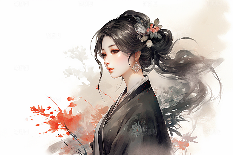 新中式美女唯美手绘插画
