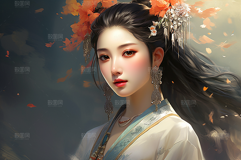 新中式美女中国风艺术插画