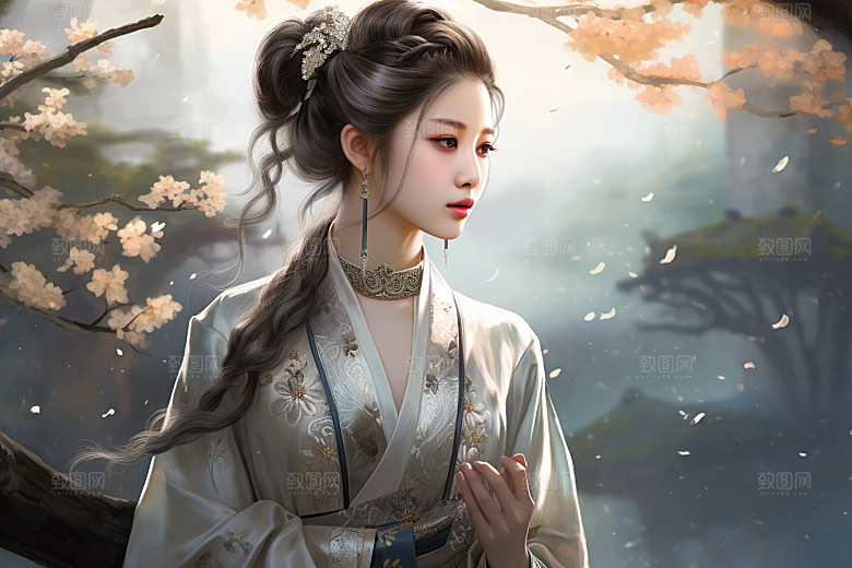 新中式美女唯美高清插画