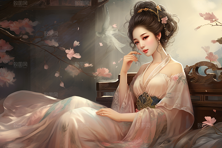 新中式美女文艺唯美插画