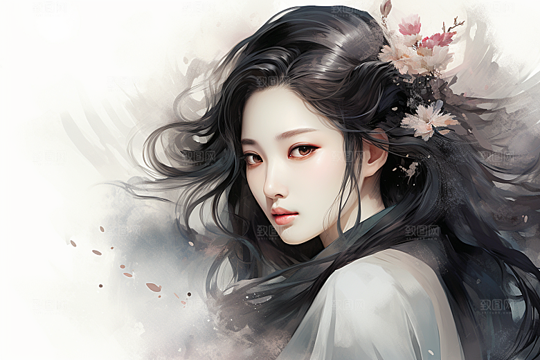 新中式美女中国风高清插画