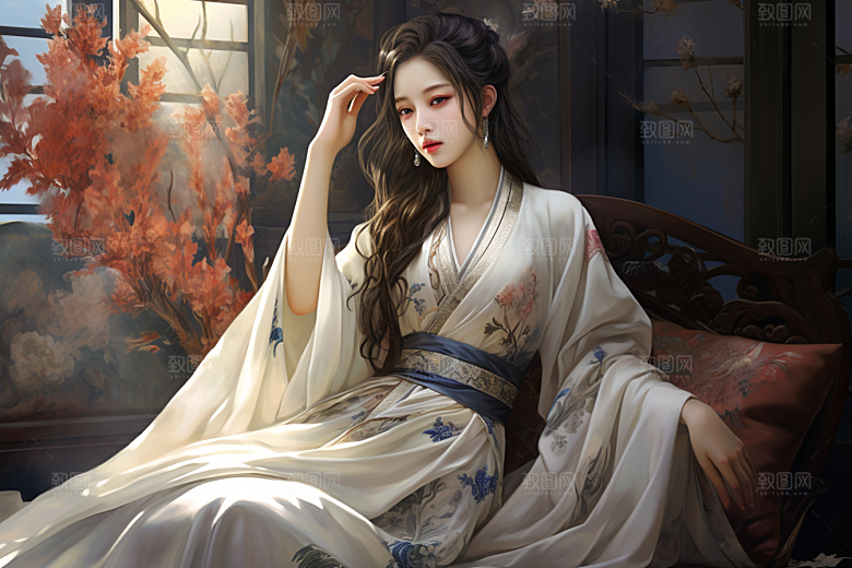 新中式美女唯美温婉插画