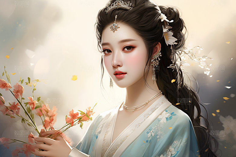 新中式美女中国风高清插画