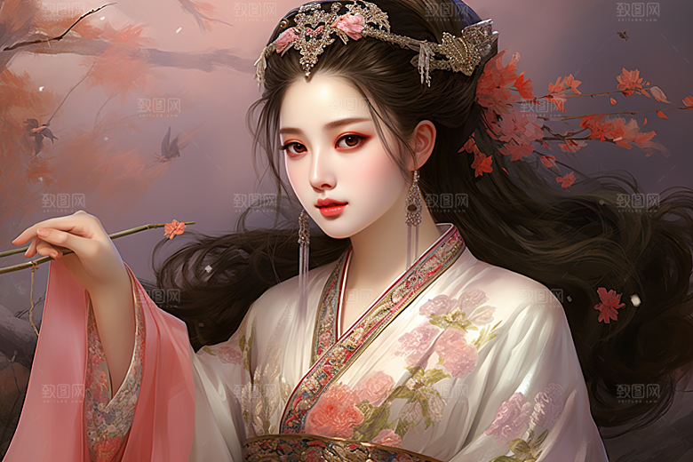 新中式美女艺术文艺插画