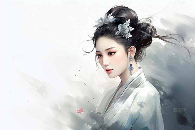 新中式美女高清中国风插画