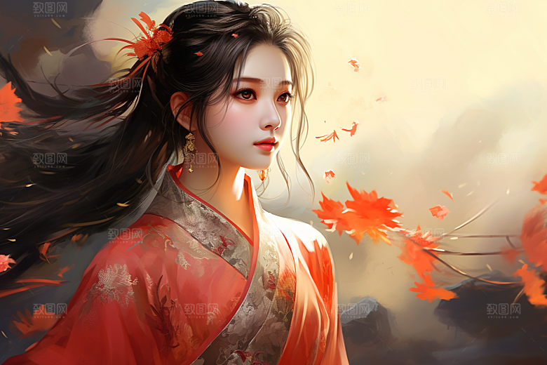 新中式美女温婉文艺插画