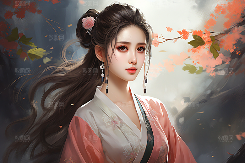 新中式美女手绘温婉插画