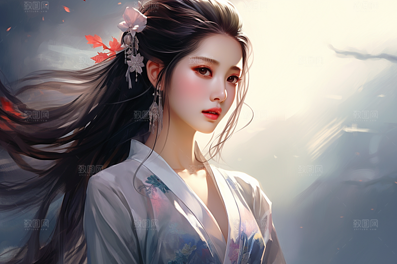 新中式美女中国风中国风插画