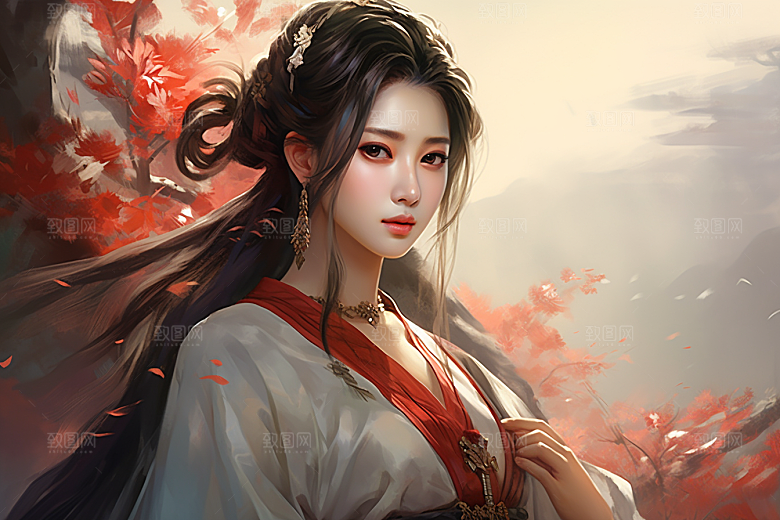 新中式美女唯美中国风插画