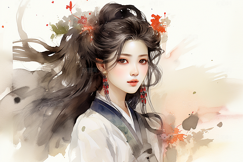 新中式美女艺术文艺插画