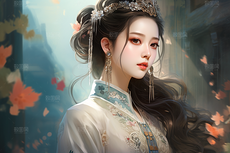 新中式美女手绘中国风插画