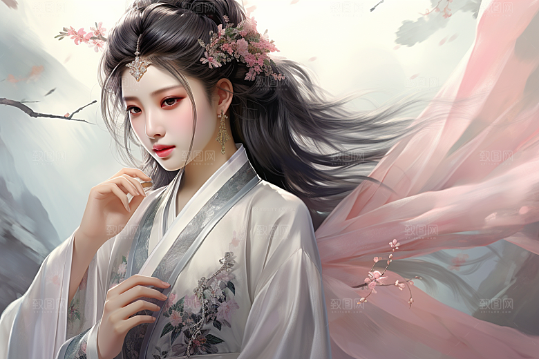 新中式美女唯美中国风插画