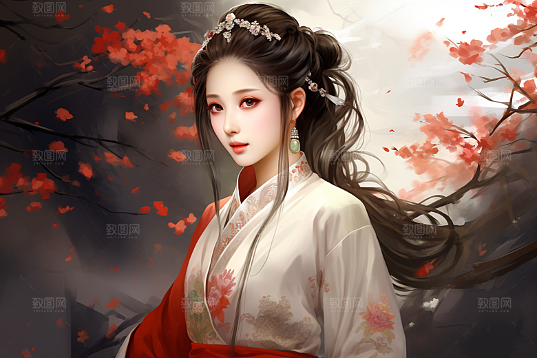 新中式美女中国风高清插画