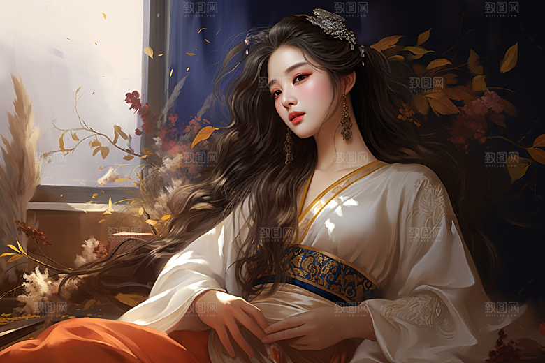 新中式美女中国风高清插画