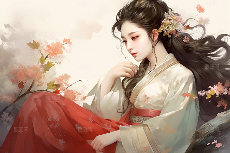 新中式美女唯美中国风插画
