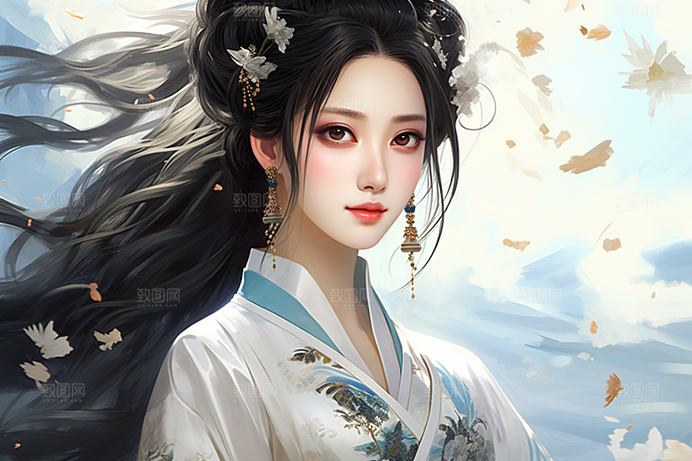 新中式美女中国风高清插画