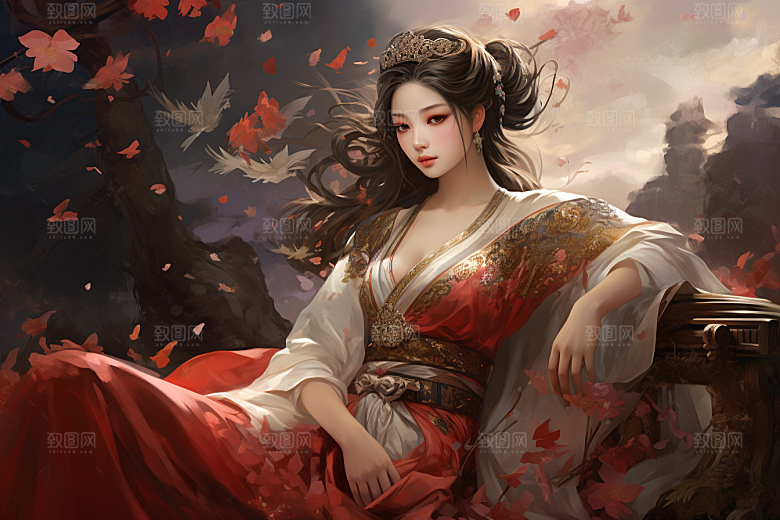 新中式美女中国风温婉插画