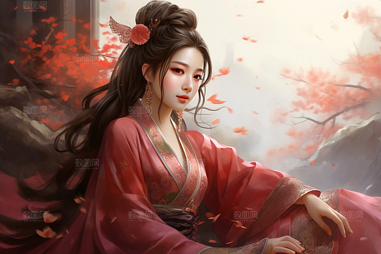新中式美女高清艺术插画